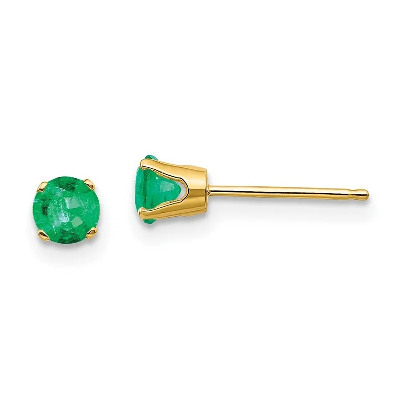 Curata 14k Yellow Gold 4mm Round Genuine Emerald Stud Earrings