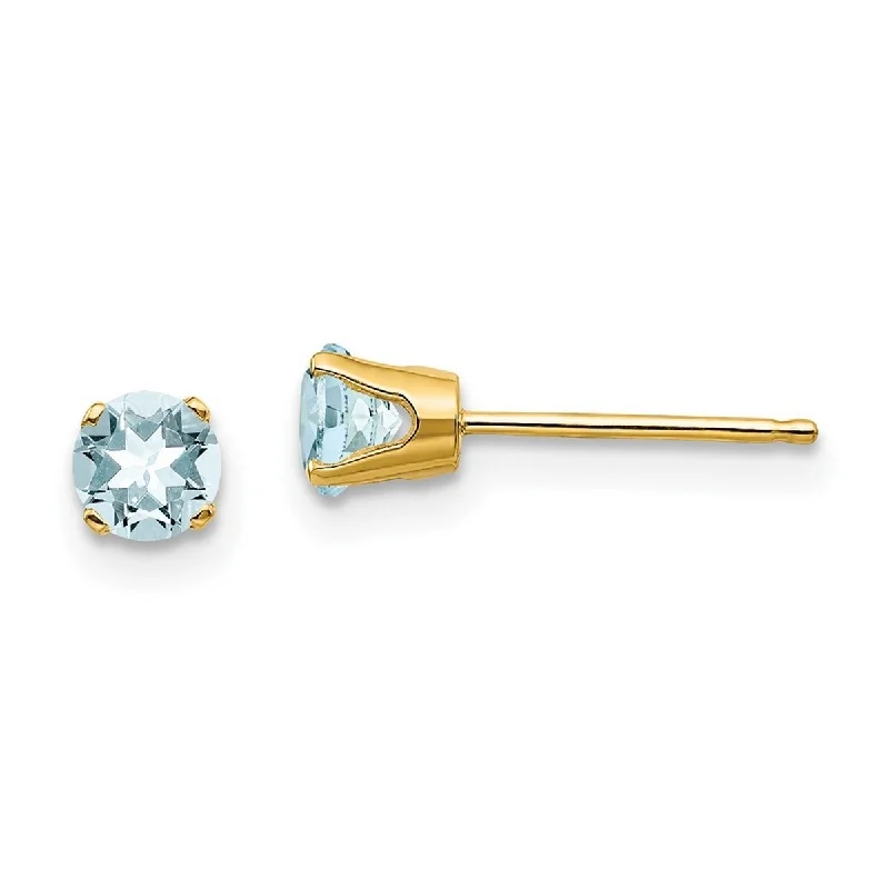 Curata 14k Yellow Gold 4mm Round March Aquamarine Post Earrings