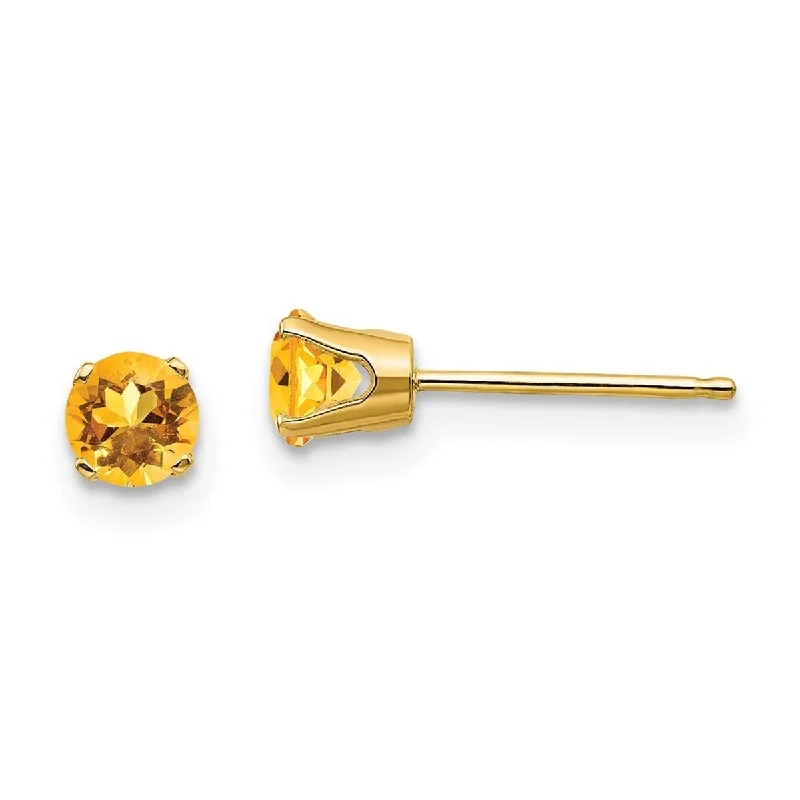 Curata 14k Yellow Gold 4mm Round November Citrine Post Earrings