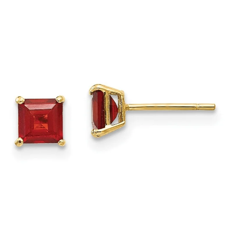 Curata 14k Yellow Gold 4mm Square Garnet Post Earrings