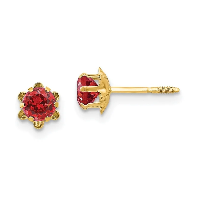 Curata 14k Yellow Gold 4mm Synthetic Ruby (Jul) Screw Back Earrings