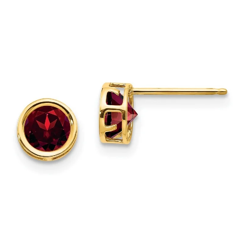 Curata 14k Yellow Gold 5mm Bezel Garnet Stud Screw Earrings