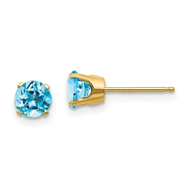 Curata 14k Yellow Gold 5mm Blue Topaz Earrings December