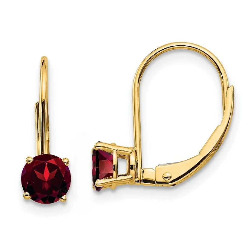 Curata 14k Yellow Gold 5mm Garnet Leverback Earrings