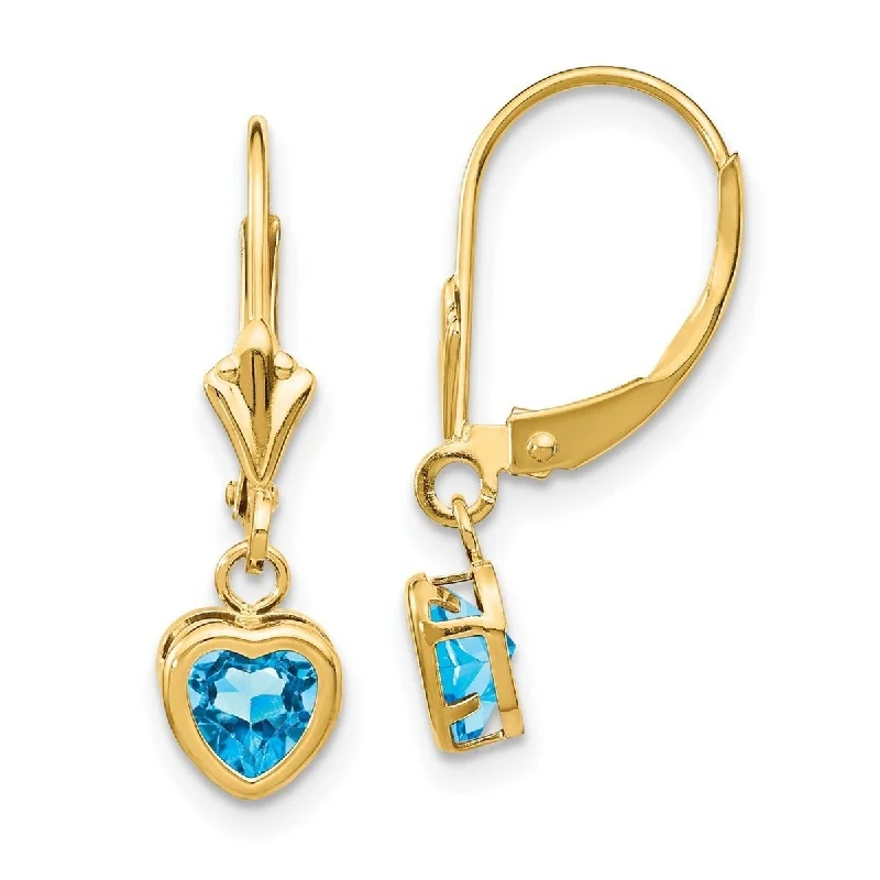 Curata 14k Yellow Gold 5mm Heart Blue Topaz Leverback Earrings