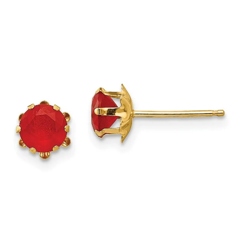 Curata 14k Yellow Gold 5mm Synthetic Ruby Post Earrings