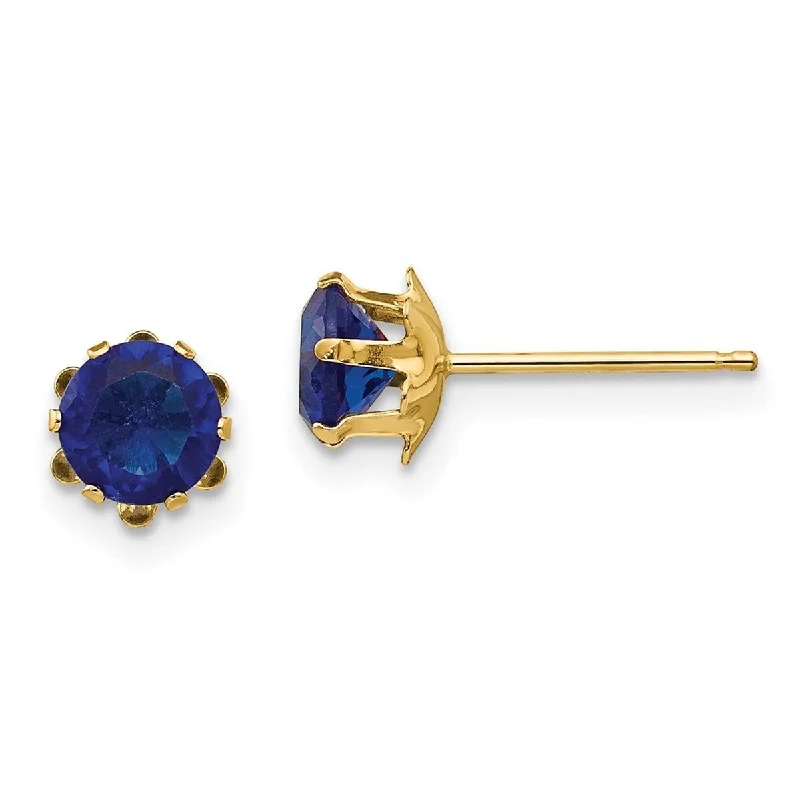 Curata 14k Yellow Gold 5mm Synthetic Sapphire Stud Earrings