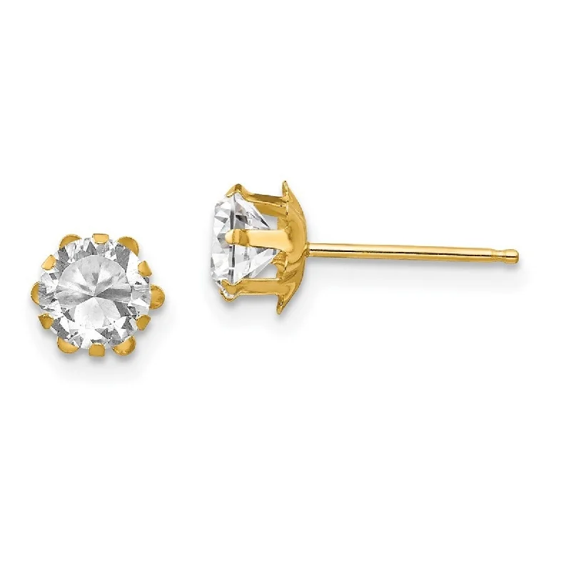 Curata 14k Yellow Gold 5mm Synthetic White Topaz (Apr) Earrings