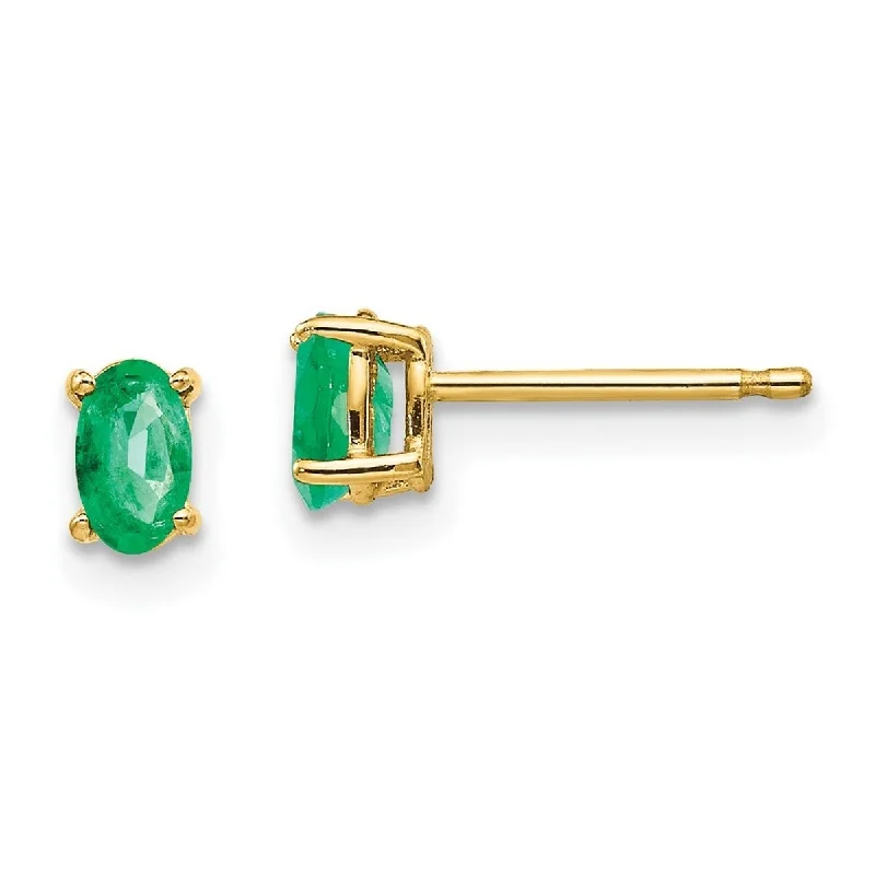 Curata 14k Yellow Gold 5x3mm Genuine Oval Emerald Post Earrings