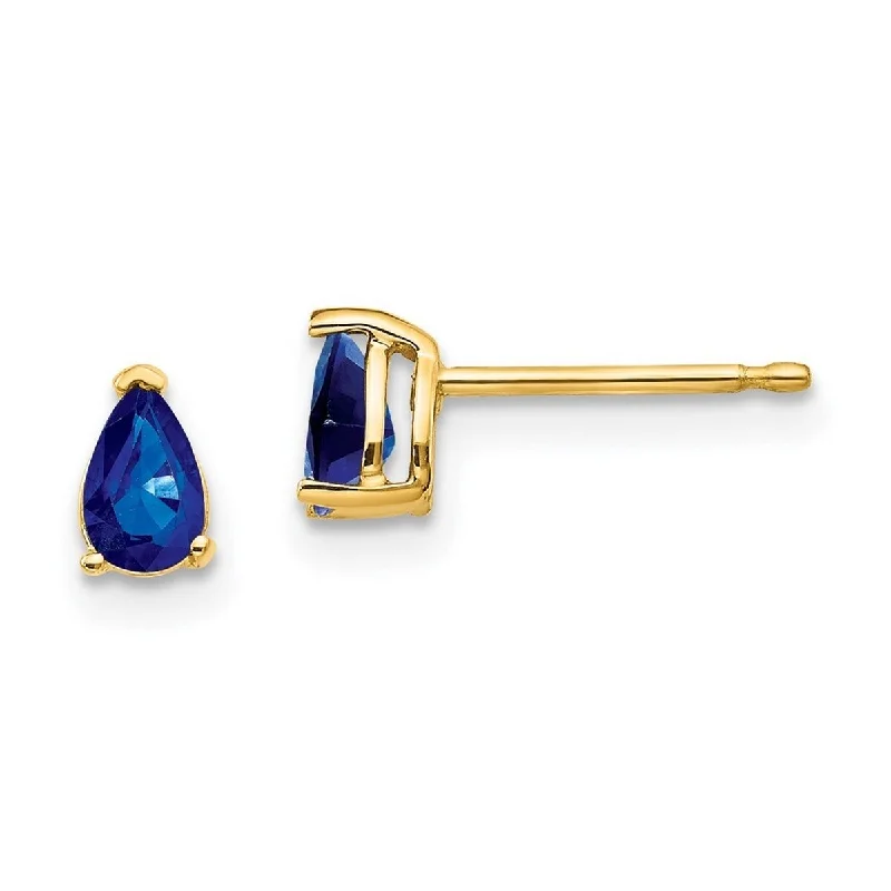 Curata 14k Yellow Gold 6x3mm Genuine Pear Sapphire Stud Earrings