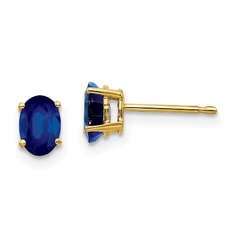 Curata 14k Yellow Gold 6x4mm Genuine Oval Blue Sapphire Stud Earrings