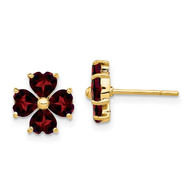 Curata 14k Yellow Gold 9mm Heart shaped Garnet Flower Post Earrings