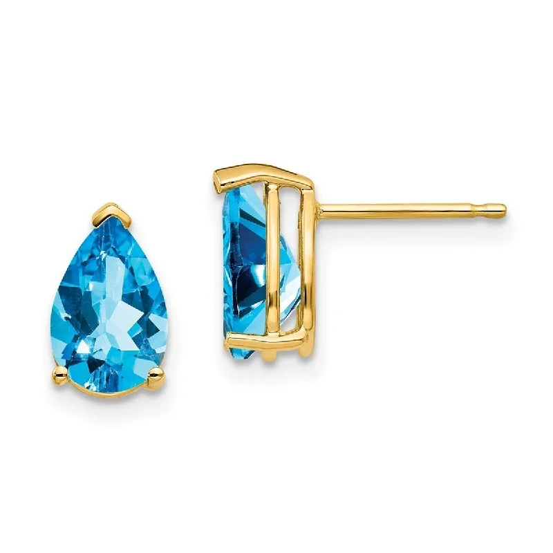 Curata 14k Yellow Gold 9x6mm Pear Blue Topaz Earrings