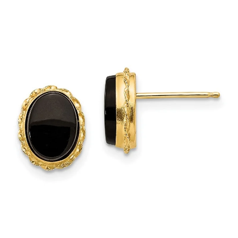 Curata 14k Yellow Gold Bezel Created Onyx Scallop Frame Earrings (7x10mm)