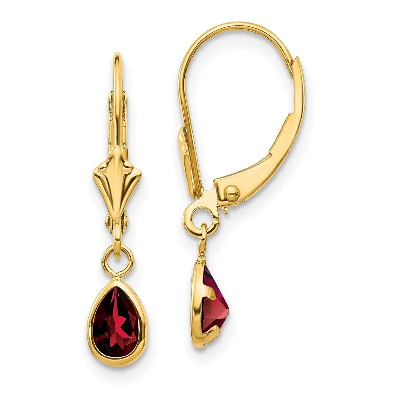 Curata 14k Yellow Gold Bezel Polished Leverback Garnet Earrings January 23x4mm Wide