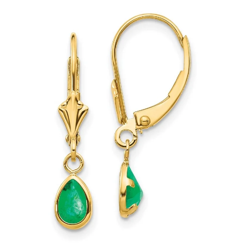 Curata 14k Yellow Gold Bezel Polished LeverbackGenuine Emerald Earrings 23x4mm