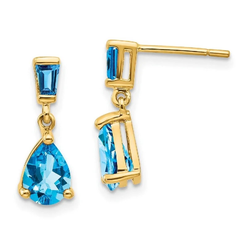 Curata 14k Yellow Gold Blue Topaz Dangle Post Earrings 15x5mm