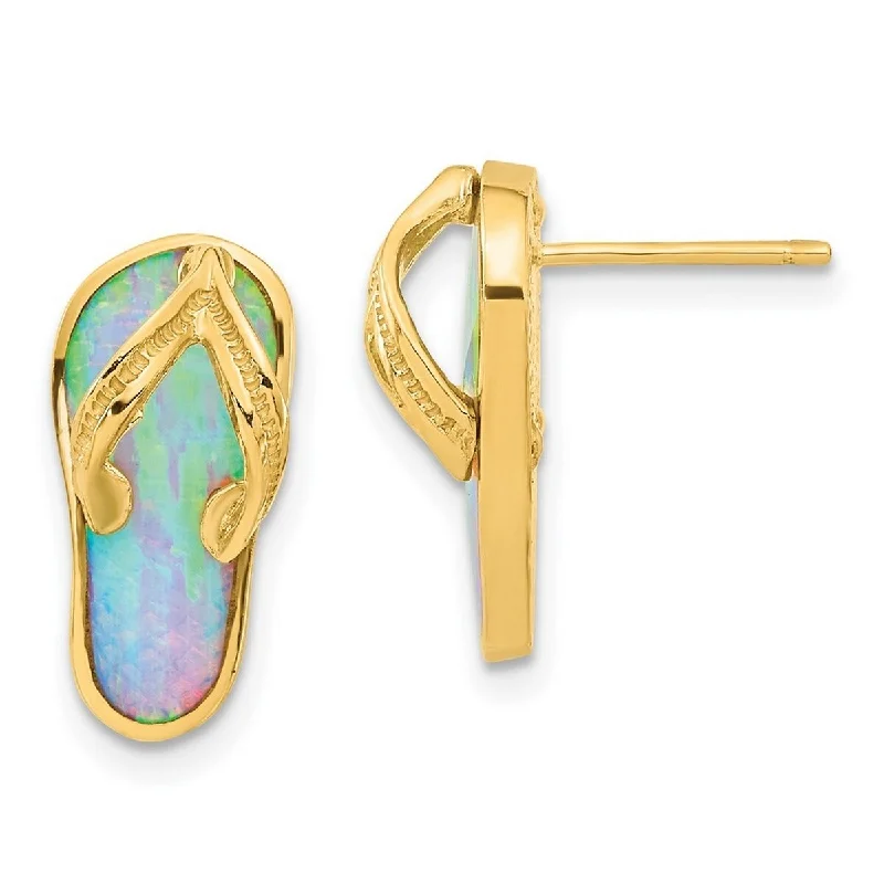 Curata 14k Yellow Gold Created White Opal Flip Flop Post Earrings Measures 16x8mm Wide