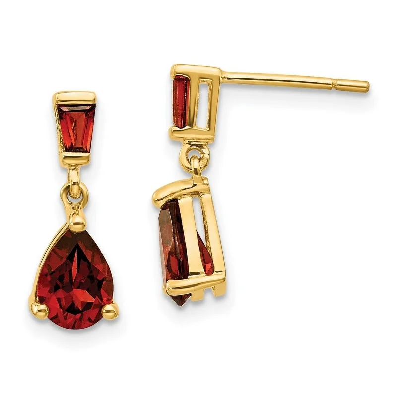 Curata 14k Yellow Gold Pear Garnet Dangle Post Earrings 15x5mm