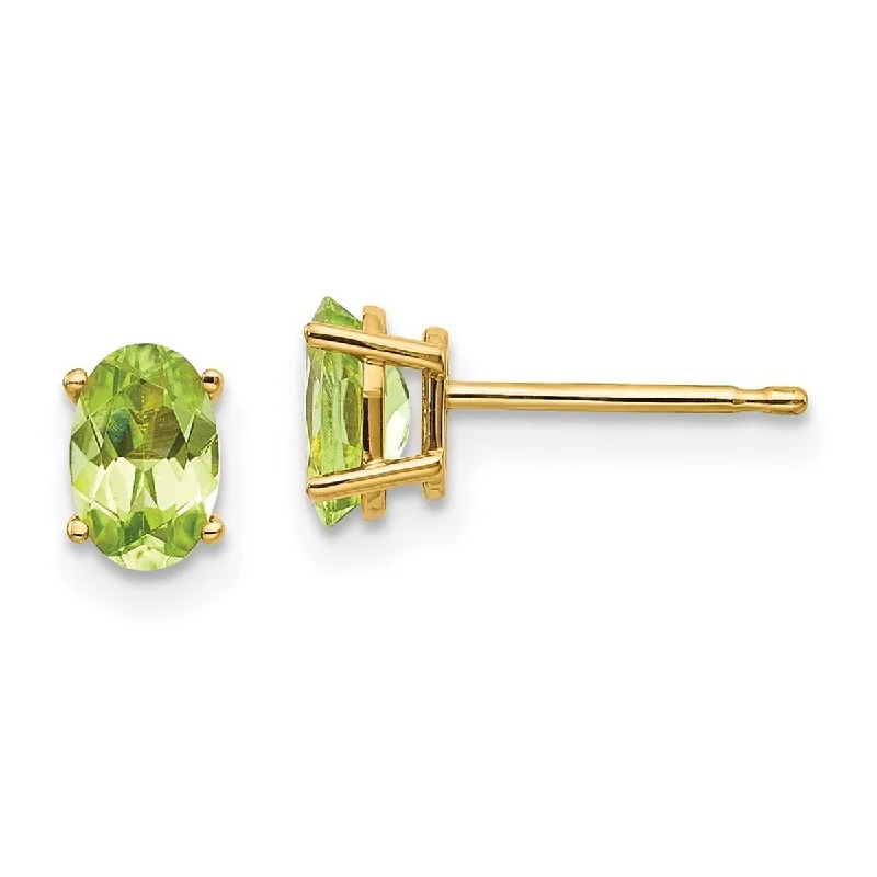 Curata 14k Yellow Gold Polished 6x4 Oval August Peridot Post Earrings