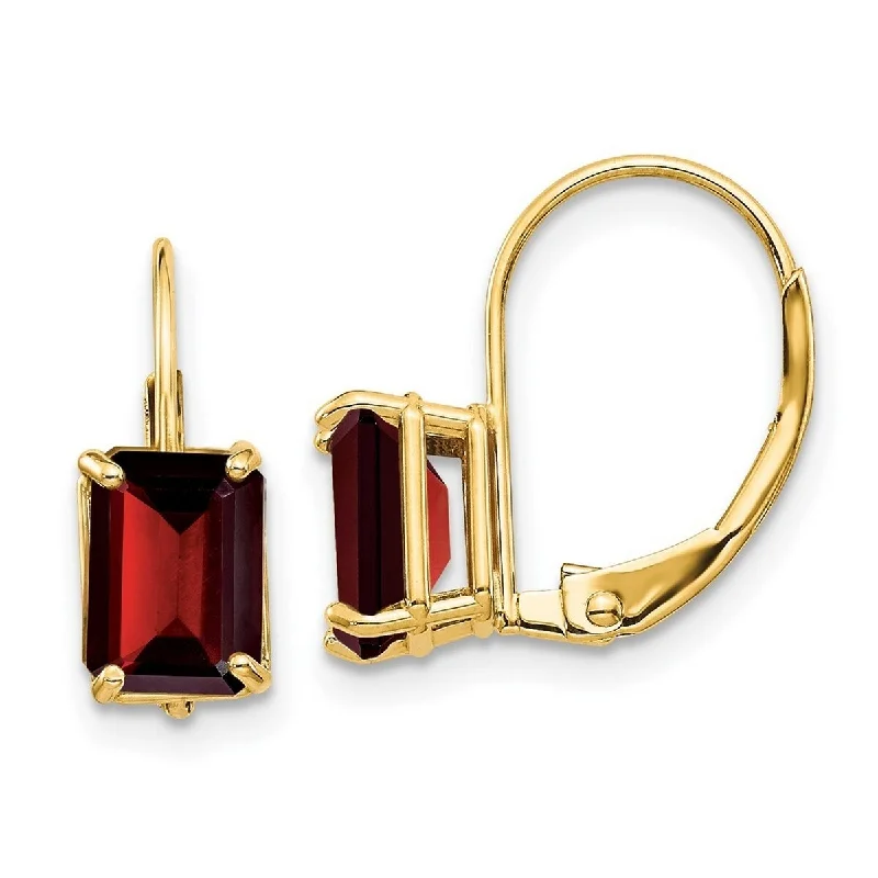 Curata 14k Yellow Gold Polished Leverback 7x5mm Emerald-Cut Garnet Earrings