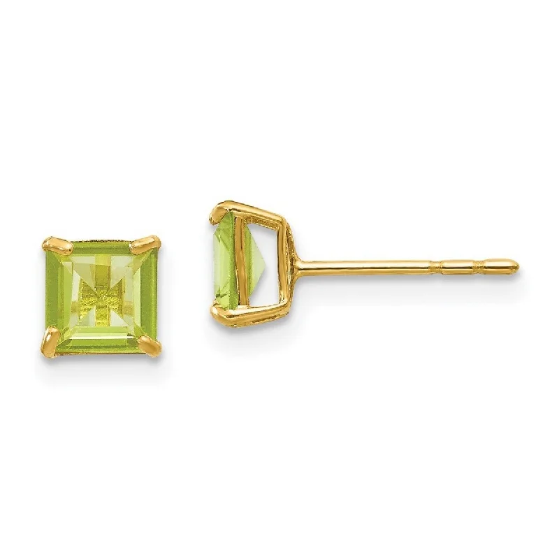 Curata 14k Yellow Gold Polished Peridot 5mm Square Post Earrings