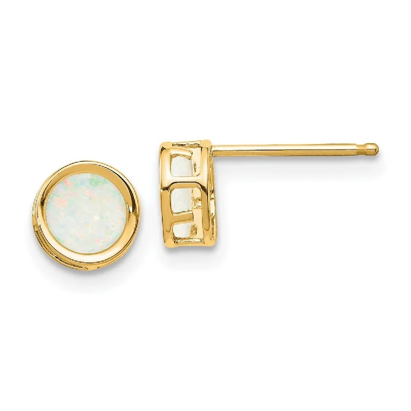 Curata 14k Yellow Gold Polished Post 5mm Bezel Simulated Opal Stud Earrings