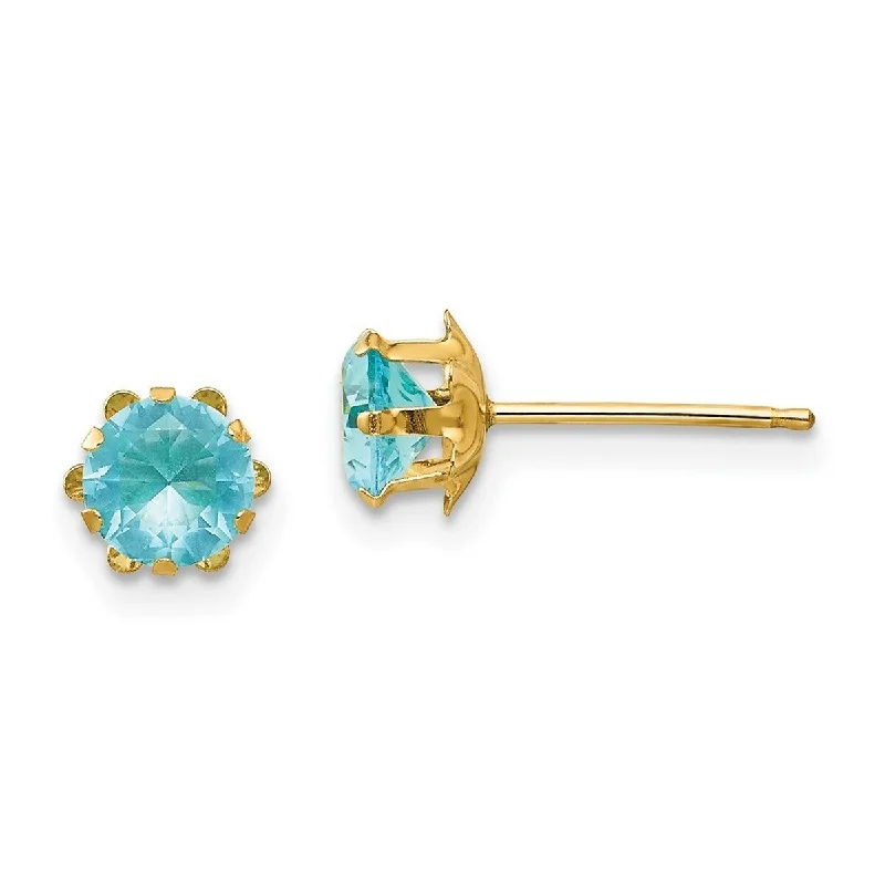 Curata 14k Yellow Gold Polished Post 5mm Synthetic Aquamarine (Mar) Earrings