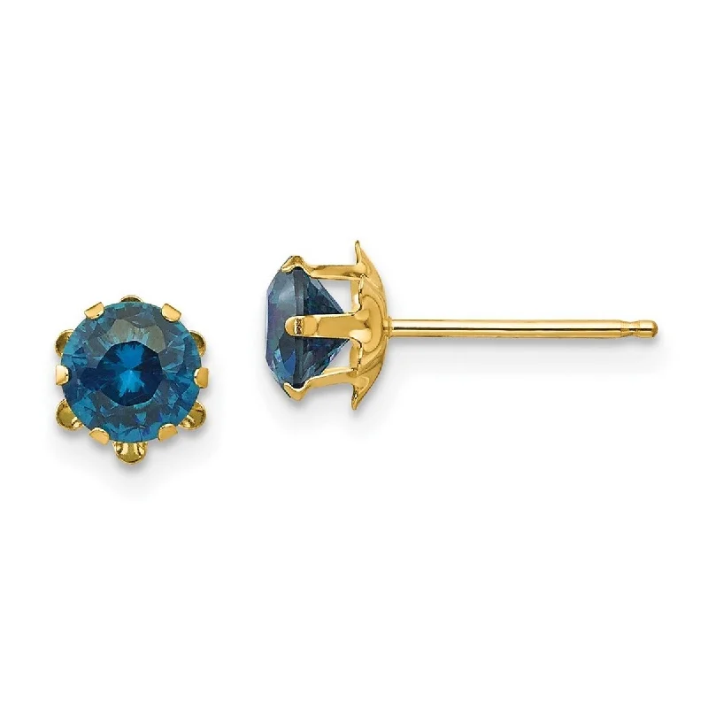 Curata 14k Yellow Gold Polished Post 5mm Synthetic Blue Topaz (Dec) Earrings