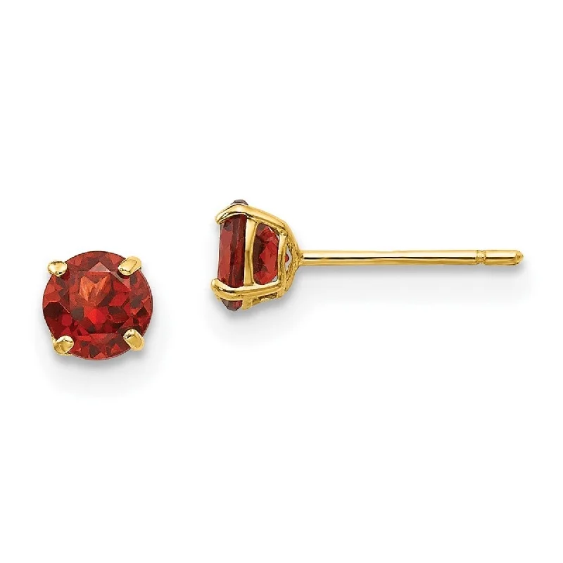 Curata 14k Yellow Gold Polished Round Garnet 4mm Post Earrings