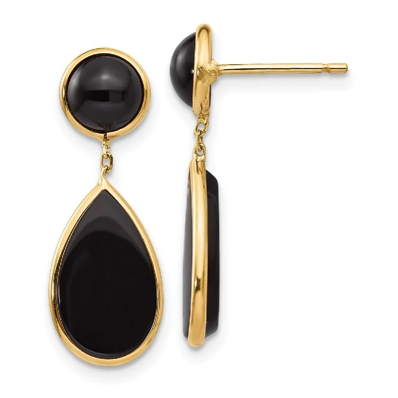 Curata 14k Yellow Gold Polished Simulated Onyx Teardrop Dangle Post Earrings 25x9mm