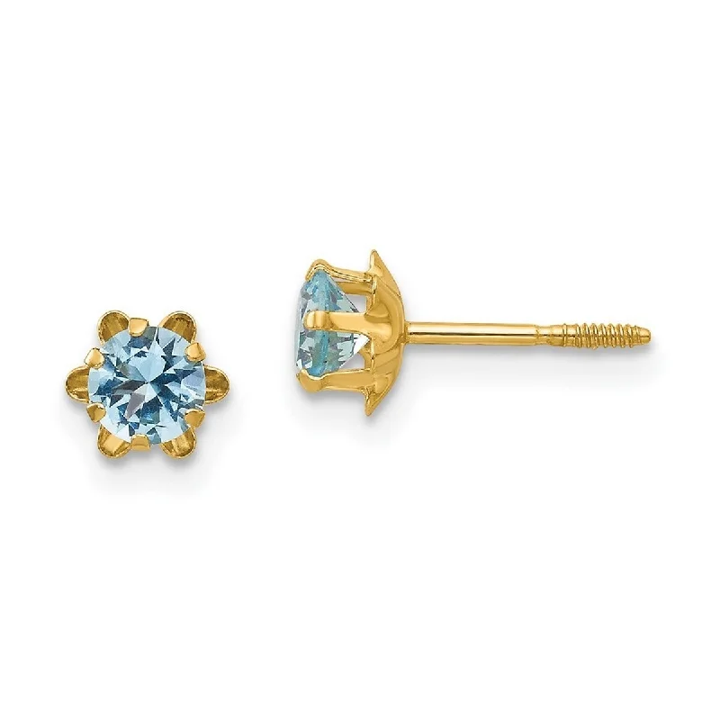 Curata 14k Yellow Gold Polished Simulated Screw back Post Earrings 4mm Synthetic Aquamarine (Mar) Screw-Back Earrings - Measures