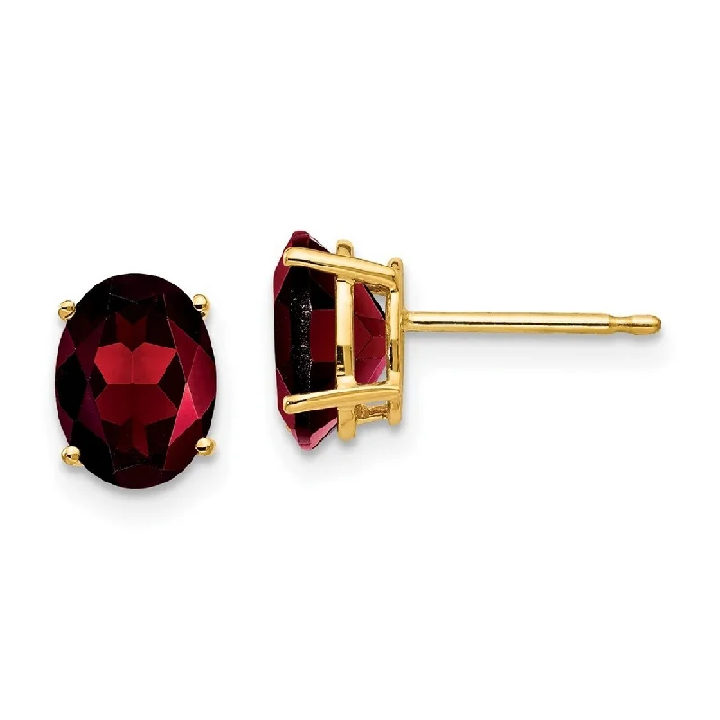 Curata 14k Yellow Gold Post 8x6mm Oval Garnet Earrings