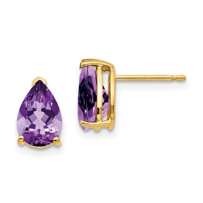 Curata 14k Yellow Gold Post 9x6mm Pear Amethyst Earrings