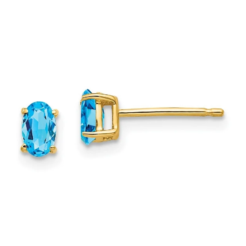 Curata 14k Yellow Gold Post Earrings 5x3mm Oval Blue Topaz Earrings