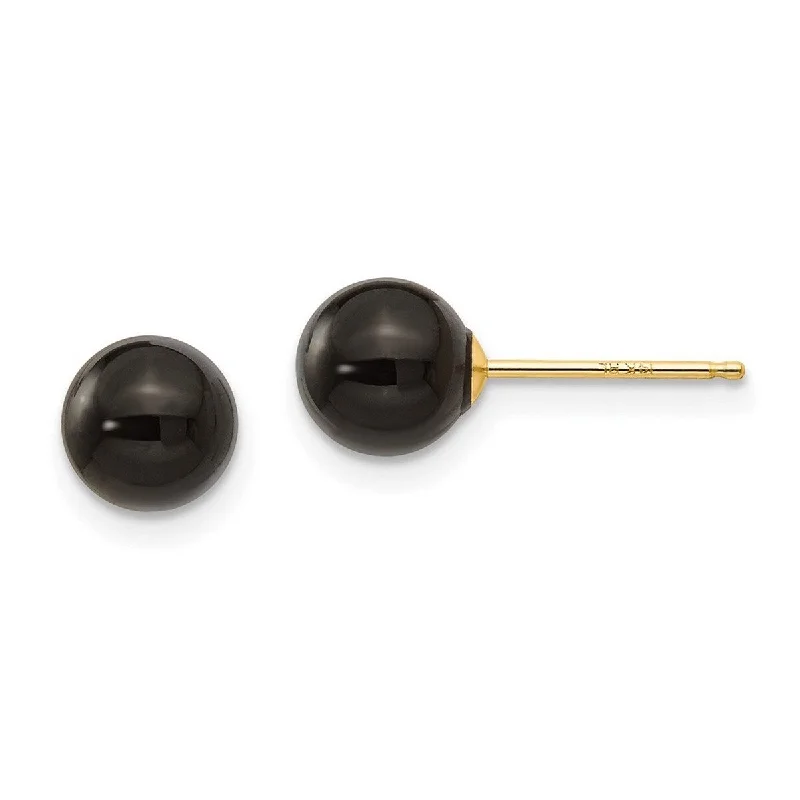 Curata 14k Yellow Gold Post Earrings Simulated Onyx Bead Earrings - Measures 6x6mm