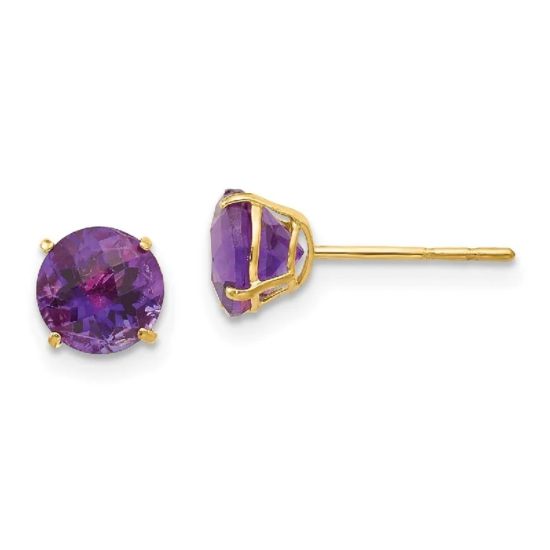 Curata 14k Yellow Gold Round Amethyst 6mm Post Stud Earrings