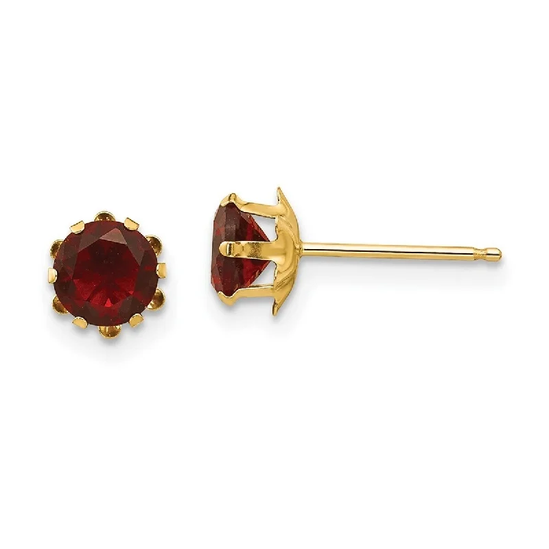 Curata 14k Yellow Gold s 5mm Synthetic Garnet (Jan) Earrings