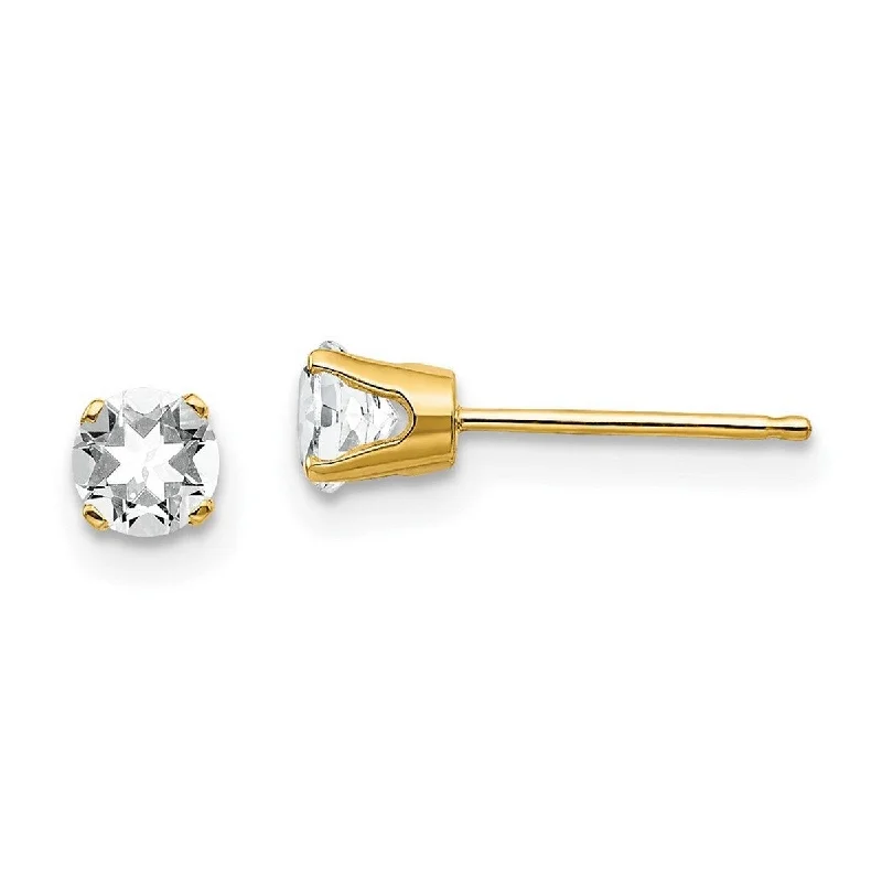 Curata 14k Yellow Gold Simulated 4mm Round April White Zircon Post Earrings