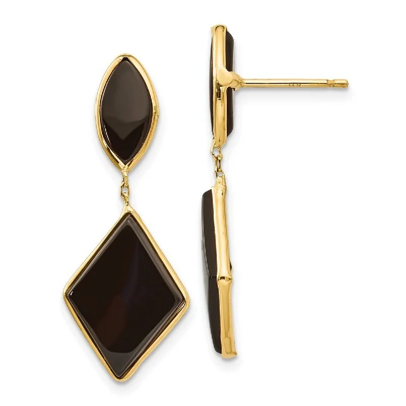 Curata 14k Yellow Gold Simulated Onyx Long Drop Dangle Earrings 32x11mm