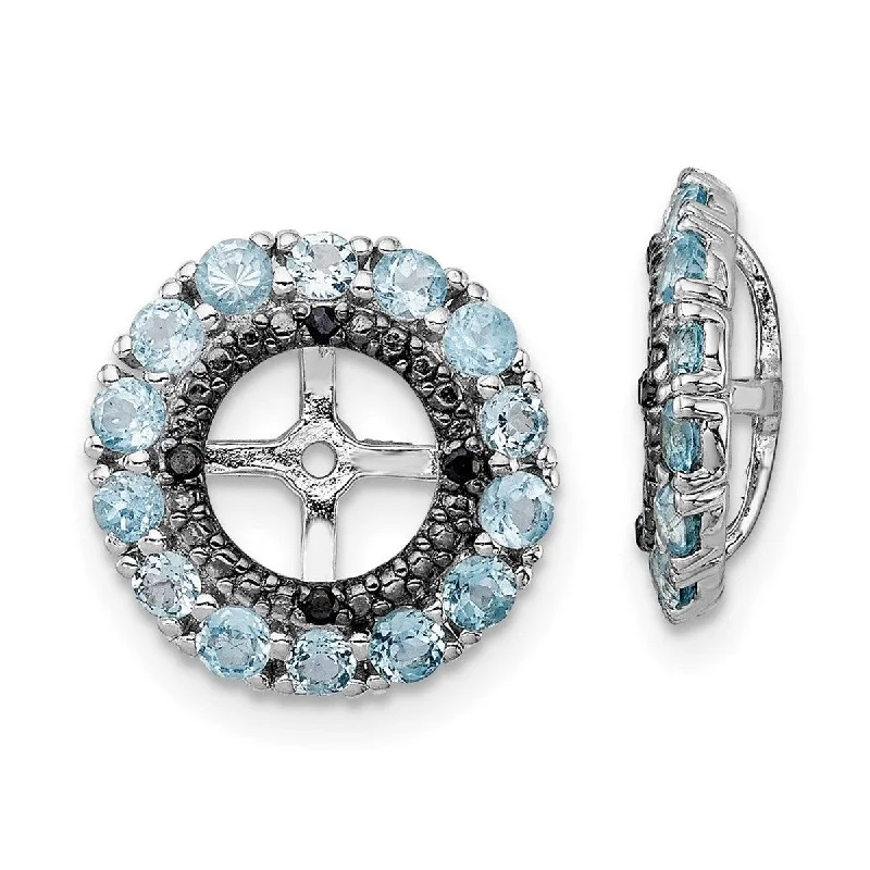 Curata 925 Sterling Silver 13mm Swiss Blue Topaz and Black Sapphire Earrings Jacket