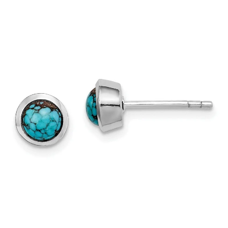 Curata 925 Sterling Silver 7mm Round Simulated Turquoise Post Earrings