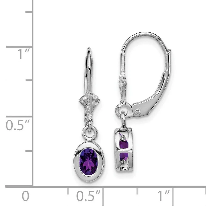 Curata 925 Sterling Silver Bezel 6x4mm Oval Amethyst Leverback Earrings 28x7mm