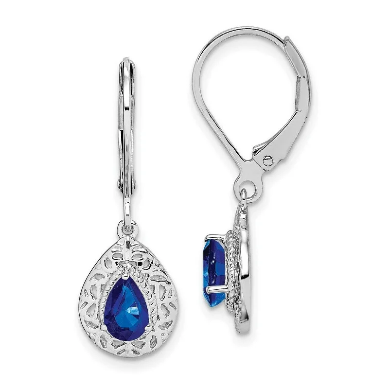 Curata 925 Sterling Silver Dangle Leverback Sapphire Teardrop Lever Back Earrings 28x9mm