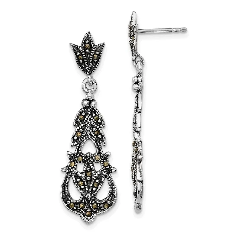 Curata 925 Sterling Silver Dangle Post Earrings Marcasite Earrings 41x11mm