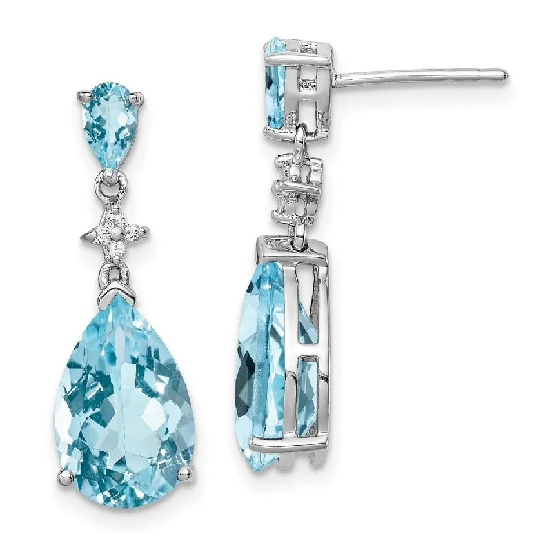 Curata 925 Sterling Silver Dangle Rhodium Plated Lt Swiss Blue and White Topaz Earrings 23x6mm