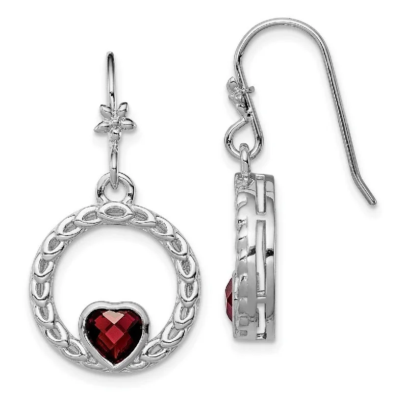 Curata 925 Sterling Silver Heart Garnet Drop Dangle Earrings 33x17mm