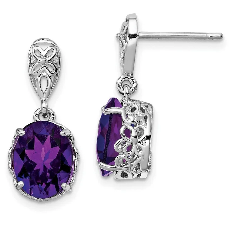 Curata 925 Sterling Silver Large Oval Amethyst Filigree Dangle Earrings 21x9mm