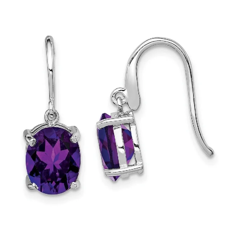 Curata 925 Sterling Silver Oval Rhodium Amethyst Wire Dangle Earrings 21x7mm