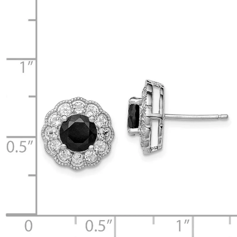 Curata 925 Sterling Silver Polished 13mm Black Sapphire and White Topaz Post Earrings